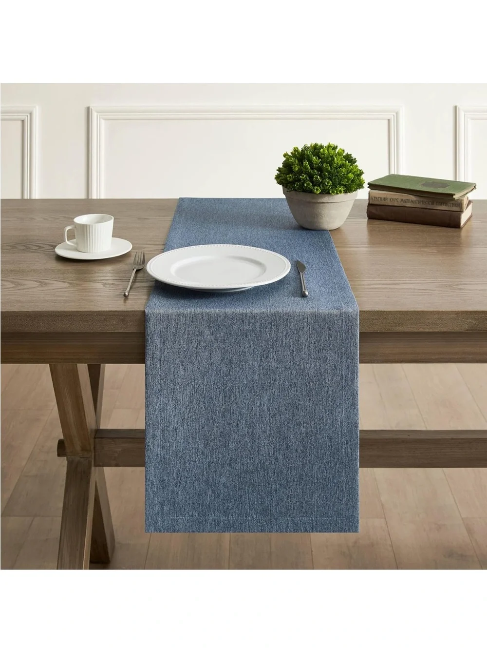 NEW Linen Style Table Runner, 14 x 48 Inch Navy Blue, Rustic Farmhouse